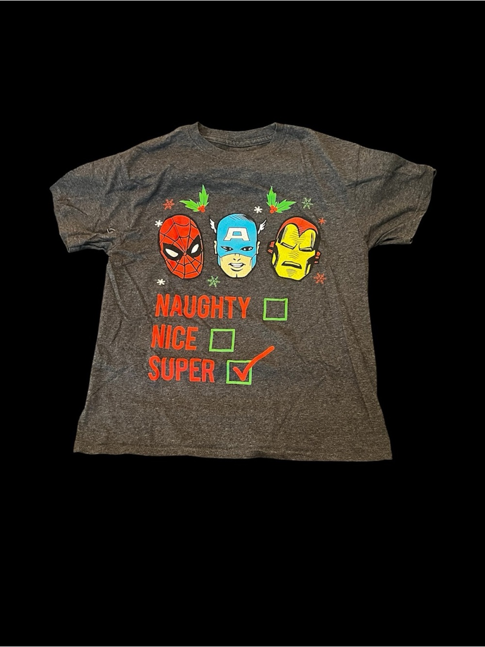 Marvel Kids Gray Graphic Tee with Superhero Faces